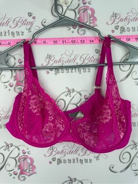 Victoria's Secret bra neon pink lace rhinestone Hot Pink Lace Underwire Bra 36DD